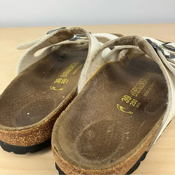 Birkenstock Women’s Size 39 / 8.0 Florida White Leather 3 Strap Cork Sandals - Picture 14 of 15